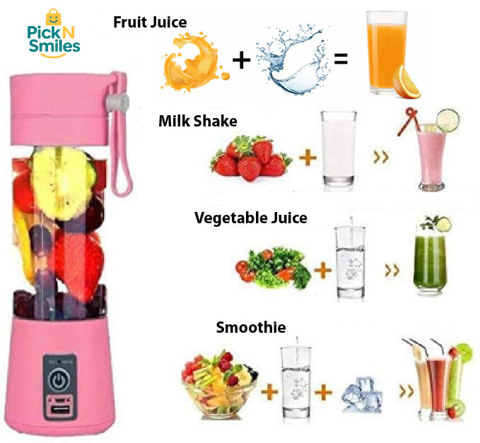 PickNSmailes 4 Blades Portable Rechargeable ™ USB Juicer Bottle Blender