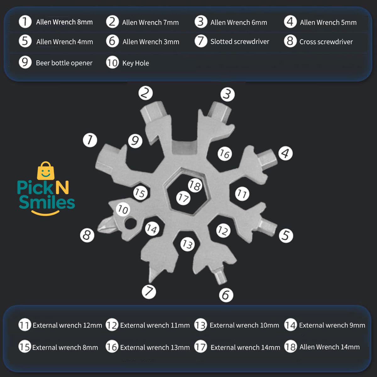 18 IN 1 MULTIFUNCTIONAL TOOL SNOWFLAKE